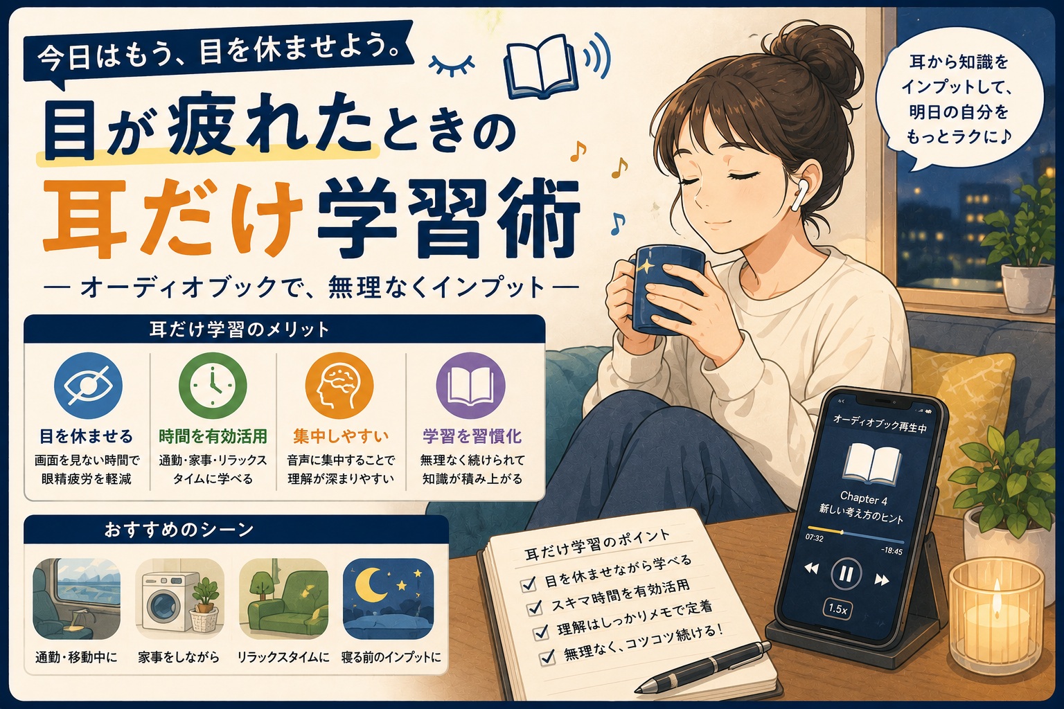目が疲れたときの“耳だけ学習術”